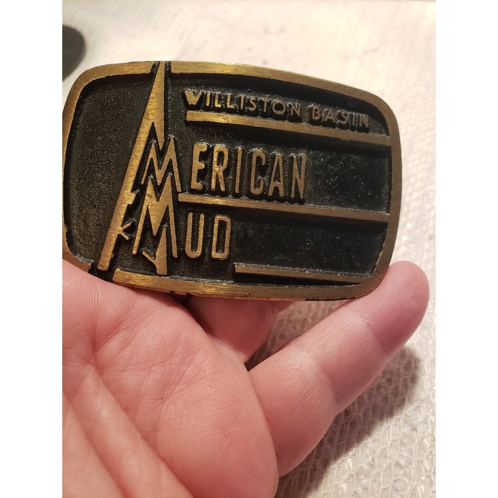 American Mud โ Williston Basin Advertising Oil Field Belt Buckle Brass